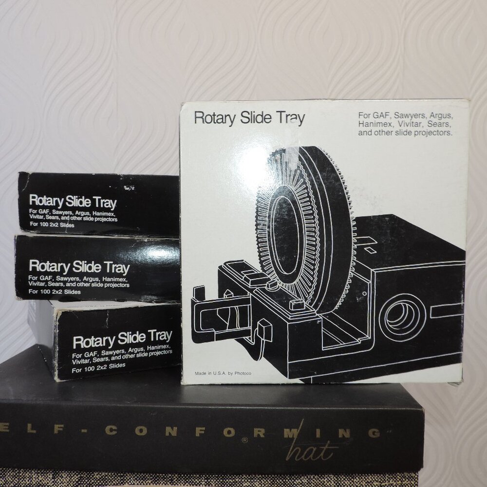 PHOTOCO Lot of Four (4) Rotary Slide Trays For 100 2x2 slides Made in USA Vintag